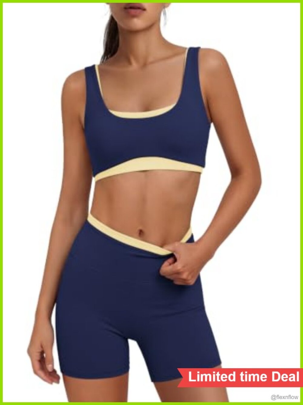 Women's 2 Piece Workout Set Nylon Spandex Sports Bra Biker Shorts Gym Yoga